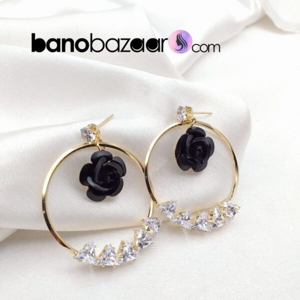 Single Line Diamond Bali Earrings with flower inside